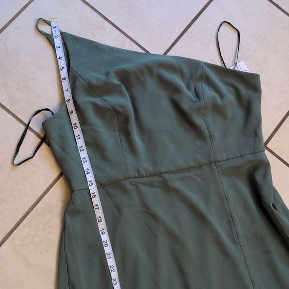 NWT After Six Skinny One-Shoulder Trumpet Gown Front Slit Vineyard Green Size 16 - Picture 9 of 15